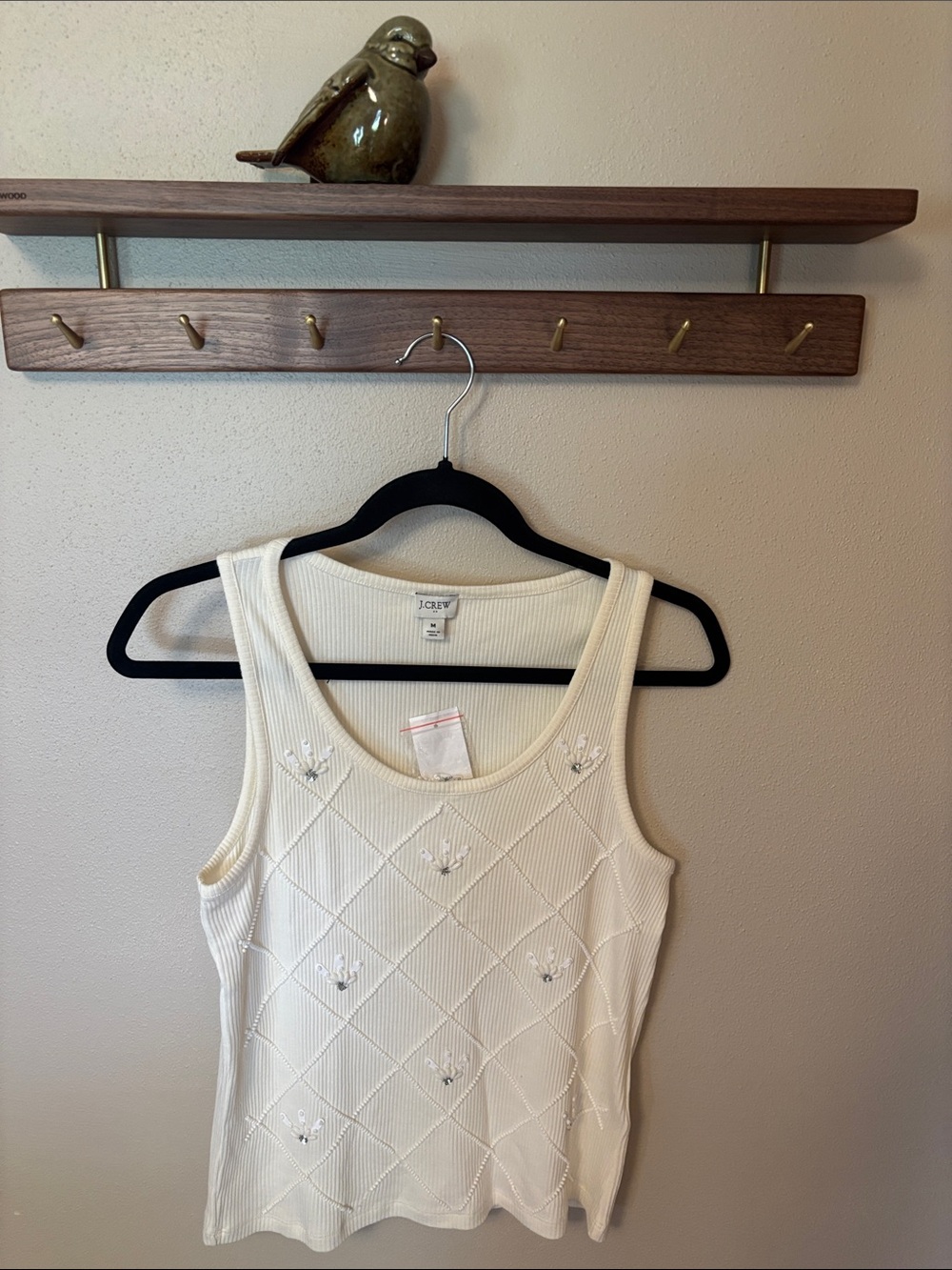 J. Crew Cream Ribbed Embellished Tank Camisole